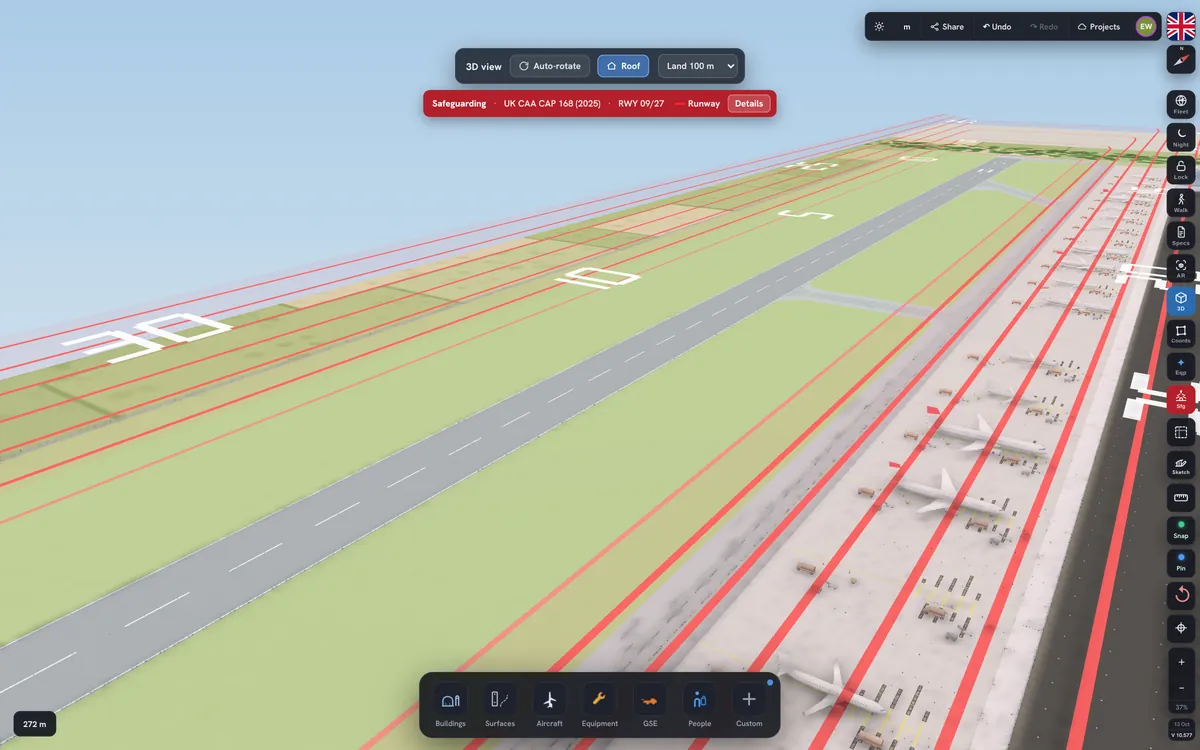 Safeguarding surfaces over the airport in 3D